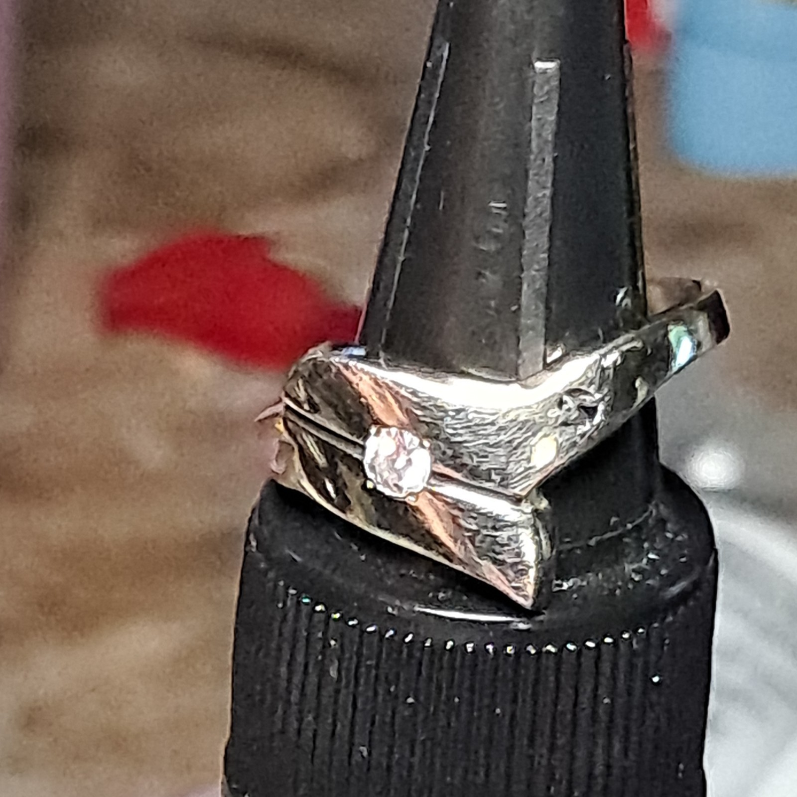 Vintage Danish Modernist Sterling Silver Ring W/ Cubic Zerconia Sz. 9
