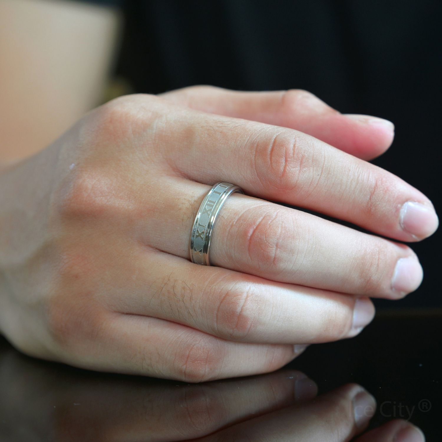 Ice City Roman Numeral Wedding Band Ring, Stainless Steel Rings Men Size 6-12