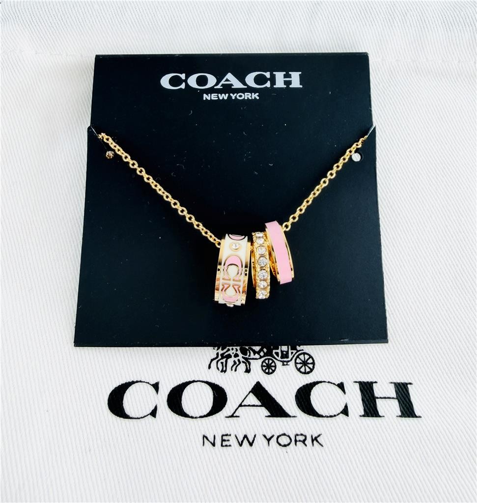 New Coach Signature Enamel Pink Gold Necklace