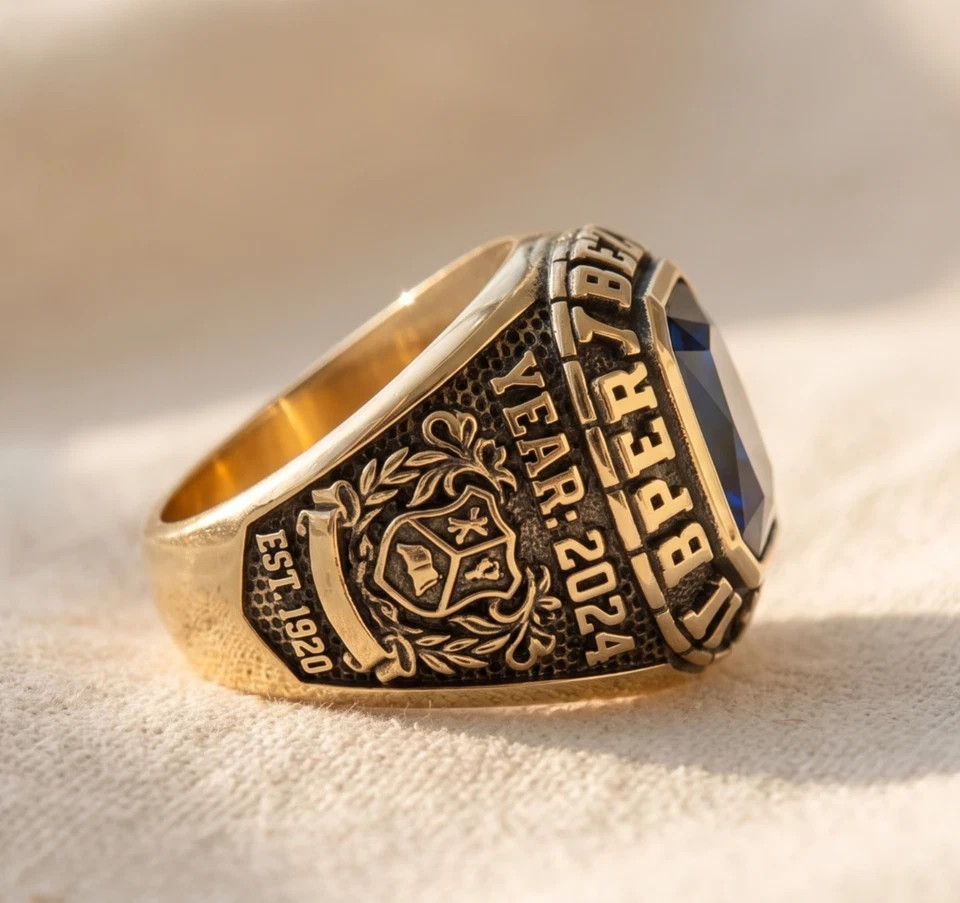 Custom Medical School Class Ring 925 Sterling Silver Blue Stone Graduation Gift