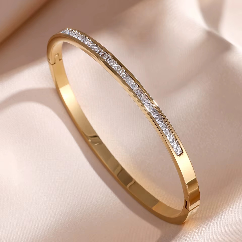 ZAKOL 5/1Pcs Sparkling Zirconia Inlaid Stainless Steel Bracelet Set for Women St