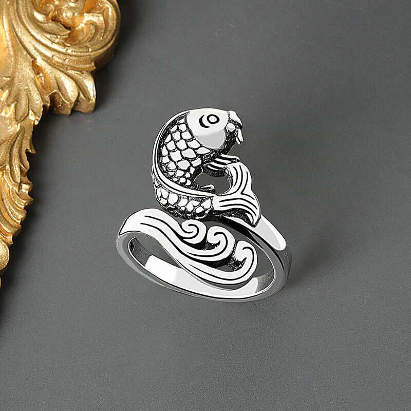 Elegant 925 Sterling Silver Charm Fashion Jewelry Koi Fish Ring One Size Fit All