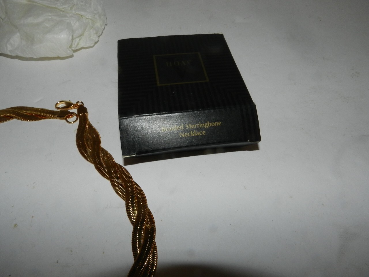 AVON Necklace Gold Tone Twisted Herringbone Chain SIGNED Statement Piece NOS