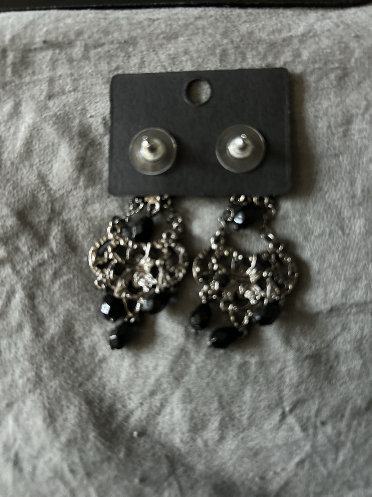 Silver Toned Chandelier Earrings Gothic Style