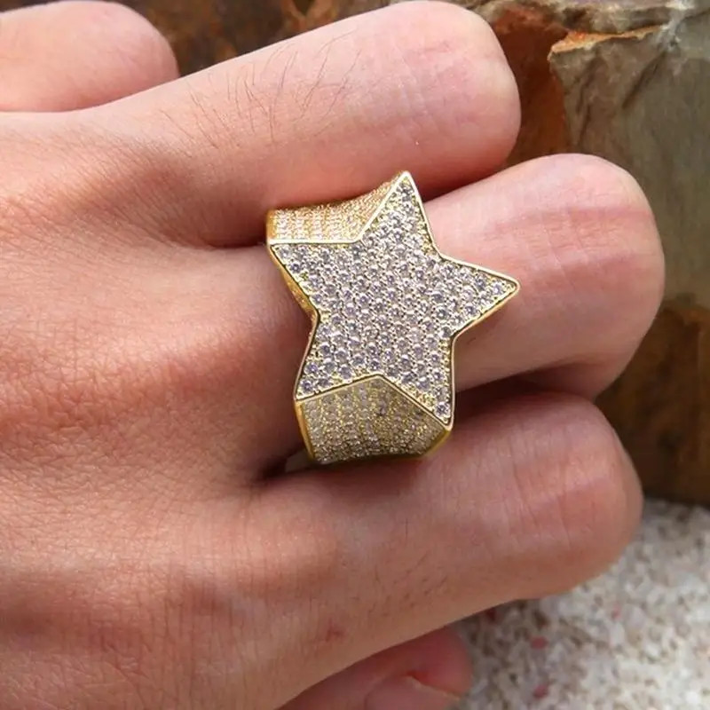 Star Ring Five Point Rhinestone Pave Setting Hip Hop Unisex Party Jewelry