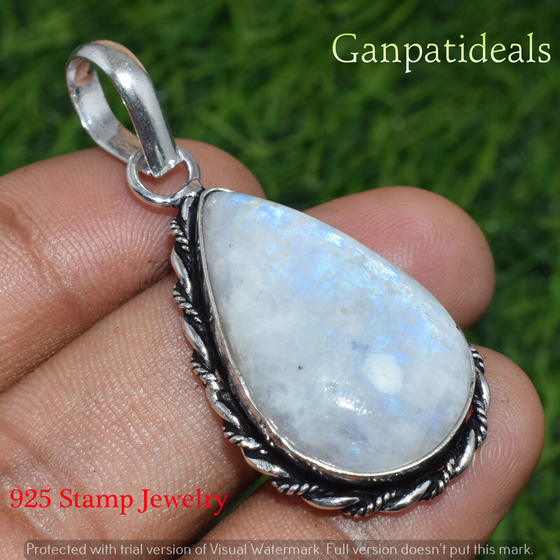 Rainbow Moonstone Gemstone 925 Sterling Silver Plated Hnadmade Pendant PL-5230