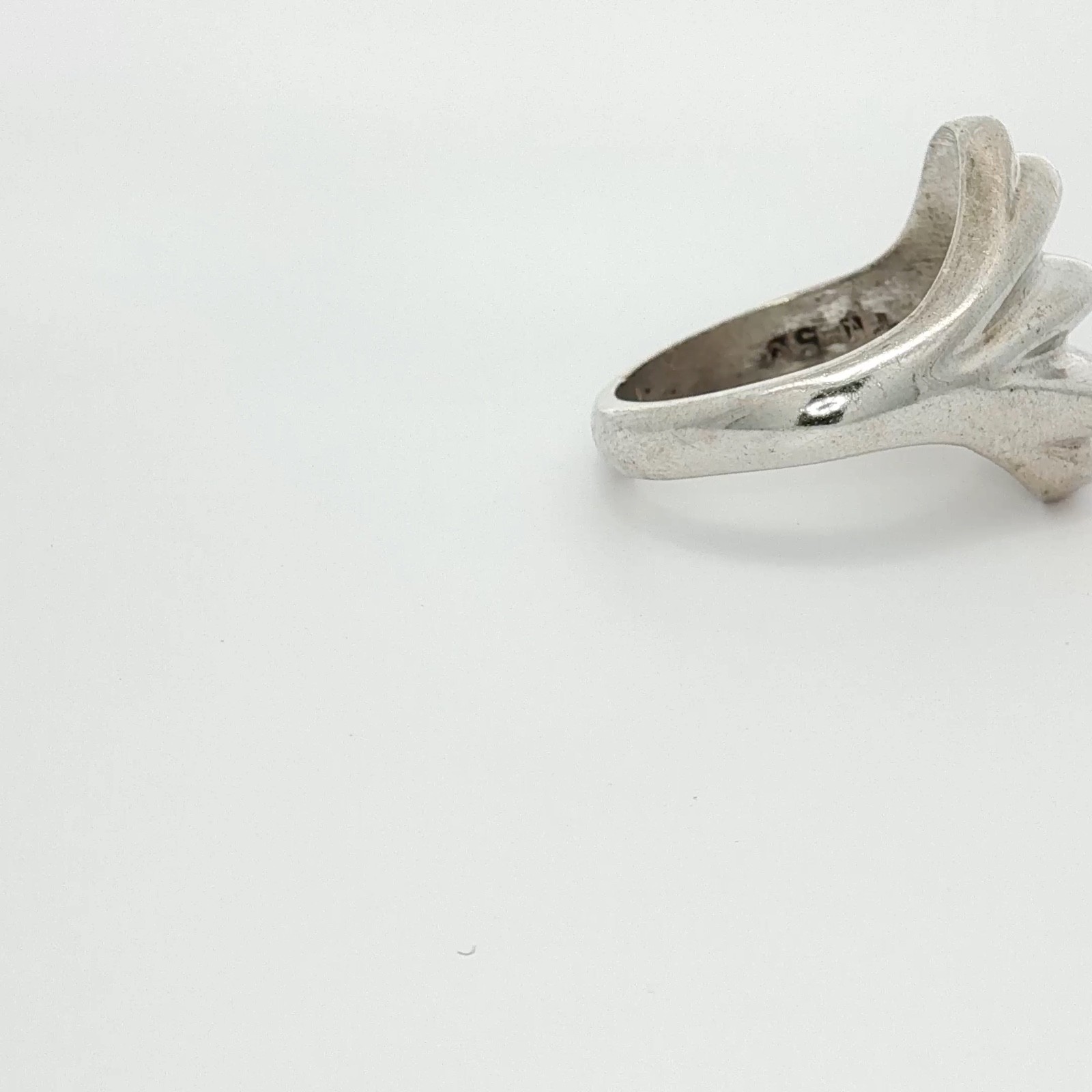 Silver Tone Clear Rhinestone Modernist Cable Ribbed Top Domed Statement Ring Sz8