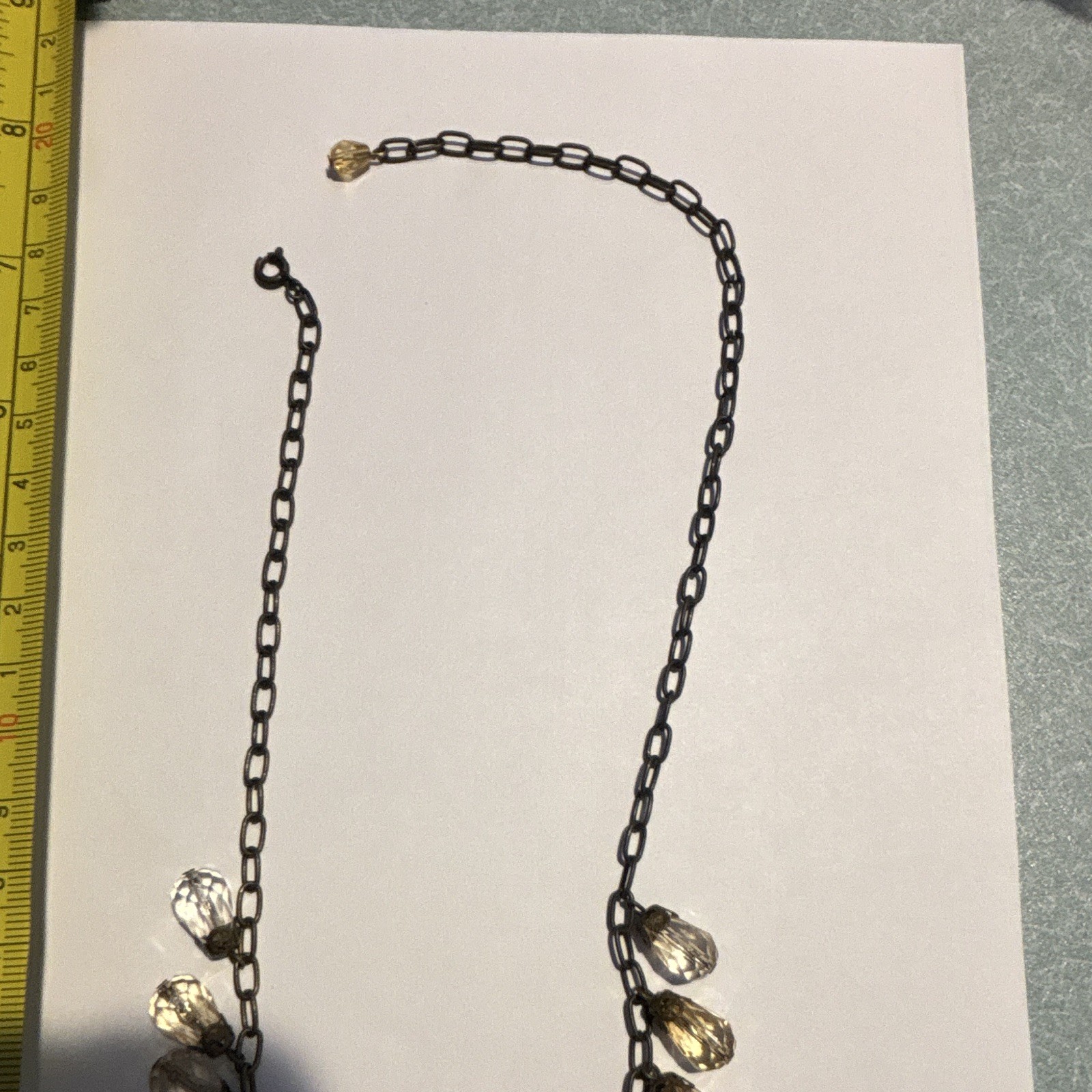 Black Cable Chain Teardrop Crystal Pendant Necklace Gold Tone 19-24in