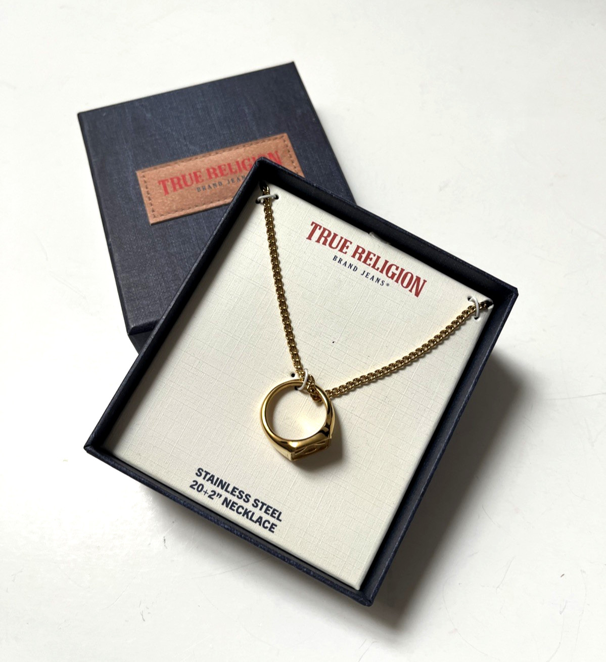 NWT True Religion Skull Cross Charm Necklace Stainless Steel 20-22″ Adjustable