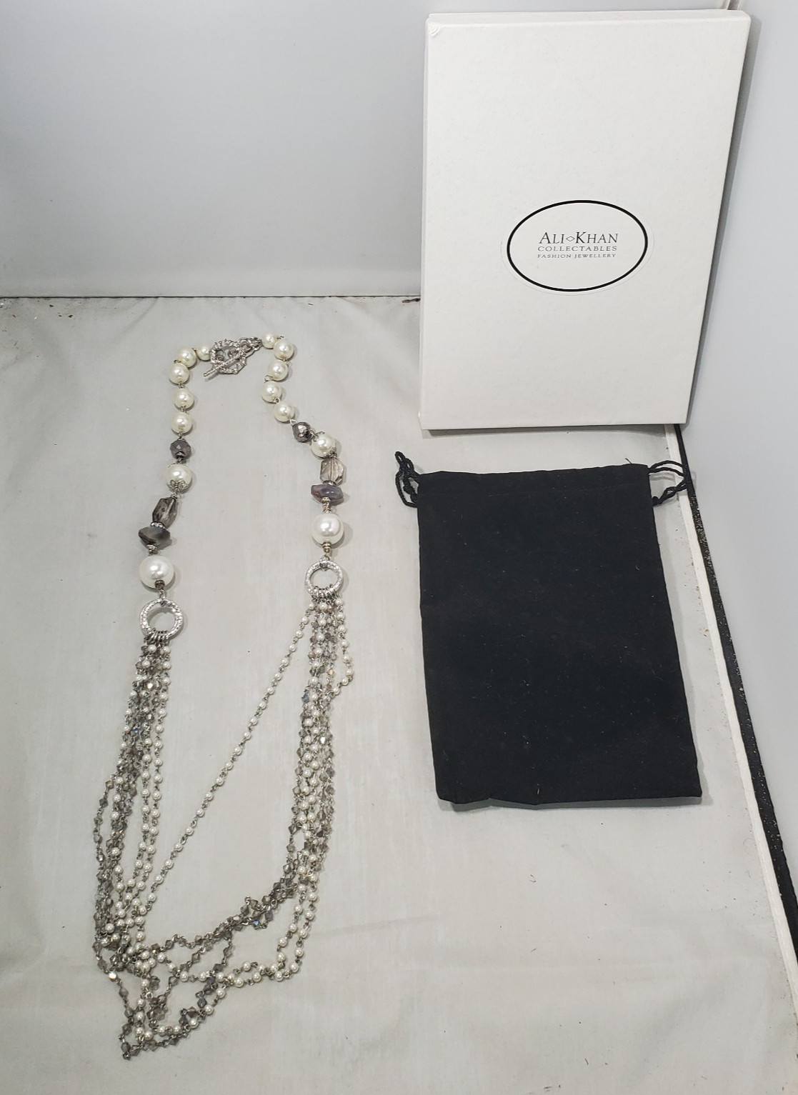 Ali Khan 6-Strand Glass Pearl & Faceted Crystal Statement Necklace with Gift box