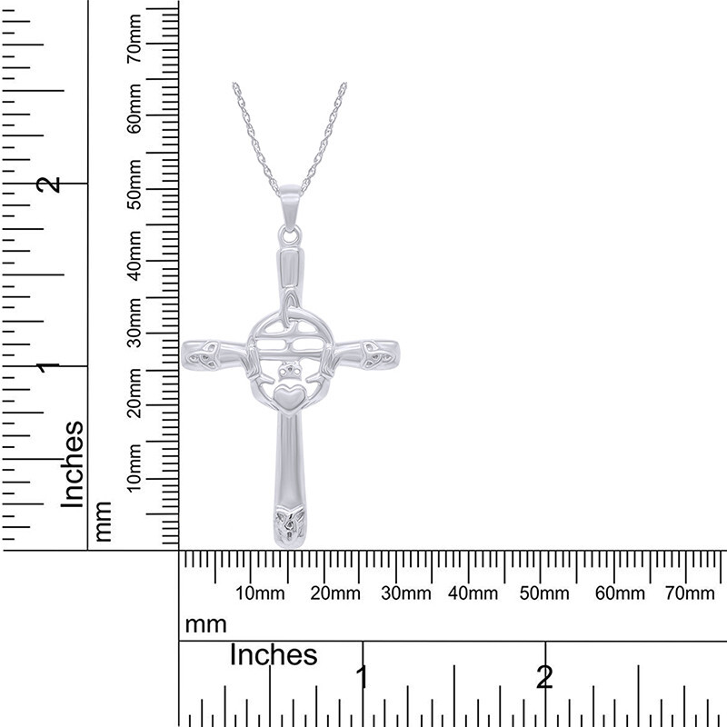 Trinity Knot Claddagh Celtic Cross Pendant Necklace 14k White Gold Plated Silver