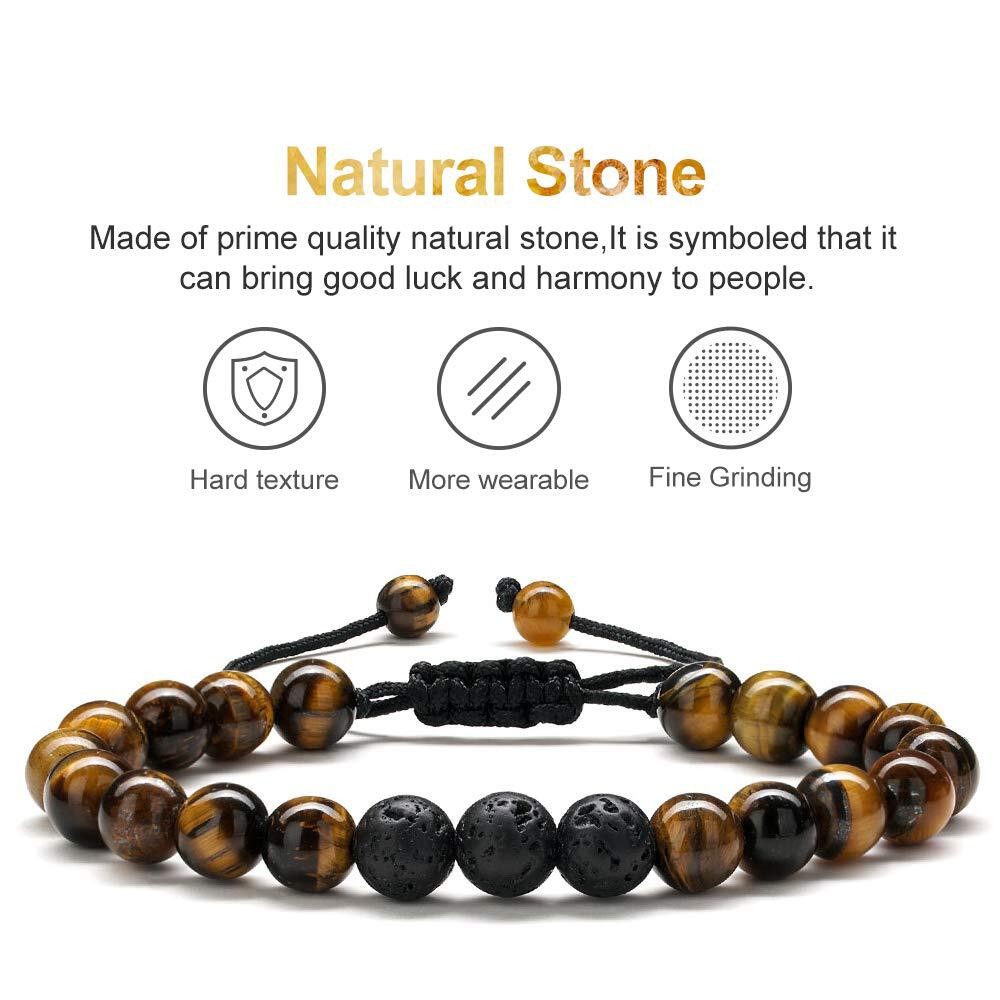 Turandoss Tiger Eye Stone Beaded Bracelets for Men Boys, Birthday Gifts