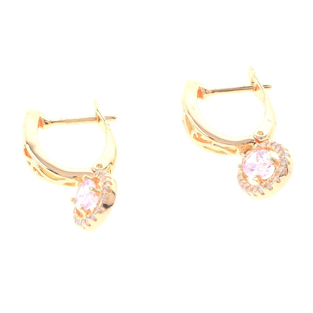 Gold Tone Gold Plated Metal English Lock Drop Earrings XPE2436-PNK