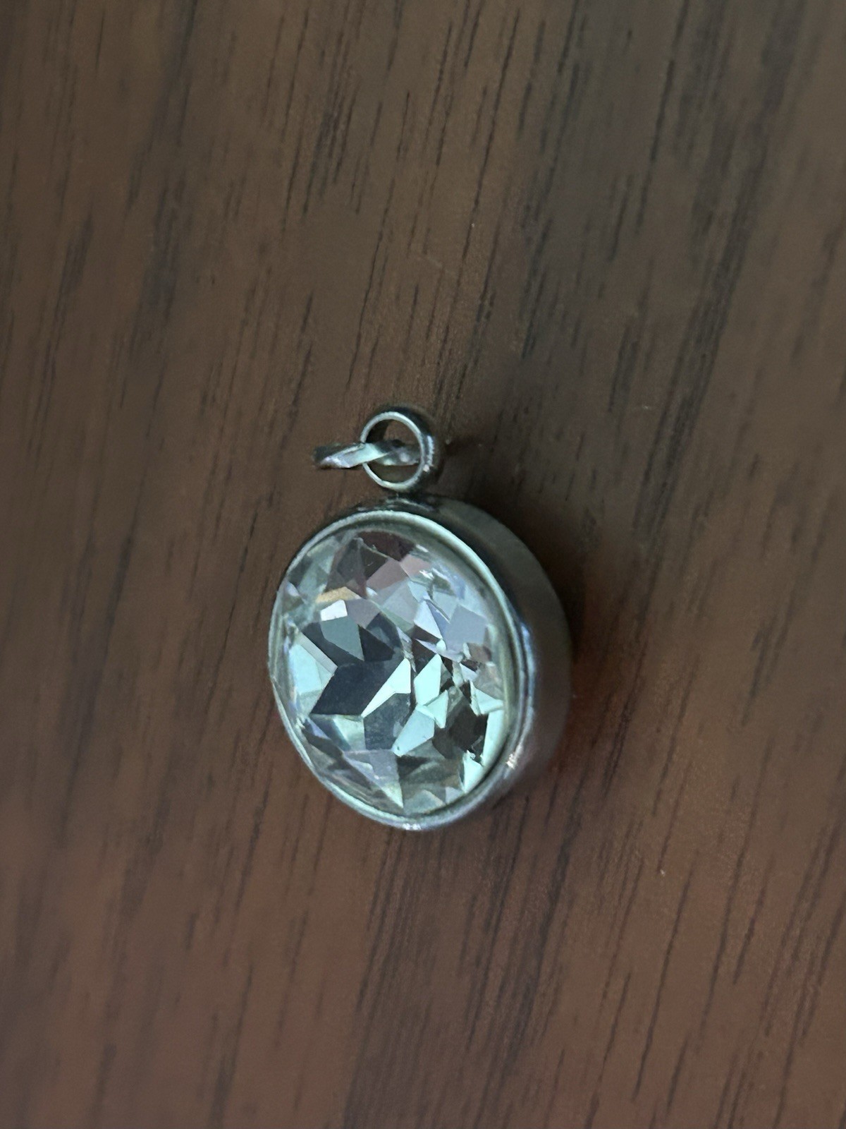 Clear Faceted Crystal Round Silver Pendant