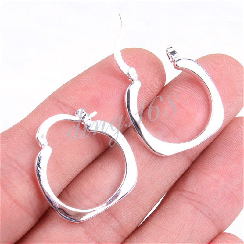 Real 925 Sterling Silver Tarnish-Free 20mm/0.8″ Small Round Square Hoop Earrings