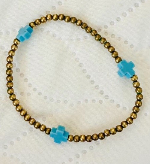 eNewton eGirl Signature Cross Gold Pattern Bead Bracelet in the color turquoise