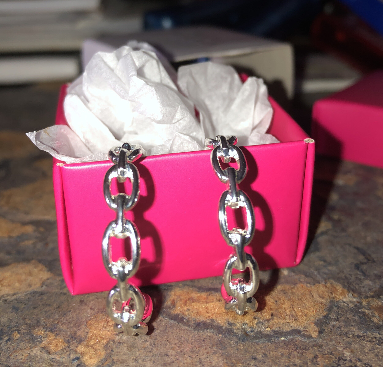 1 1/4 Inch Silver tone Hoop Link Earrings pierced new inbox. Never Used