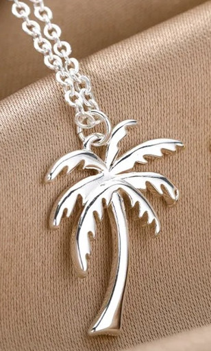 Silver Palm Tree Pendant Necklace Stainless Steel Coconut Tree, Beach Tropical