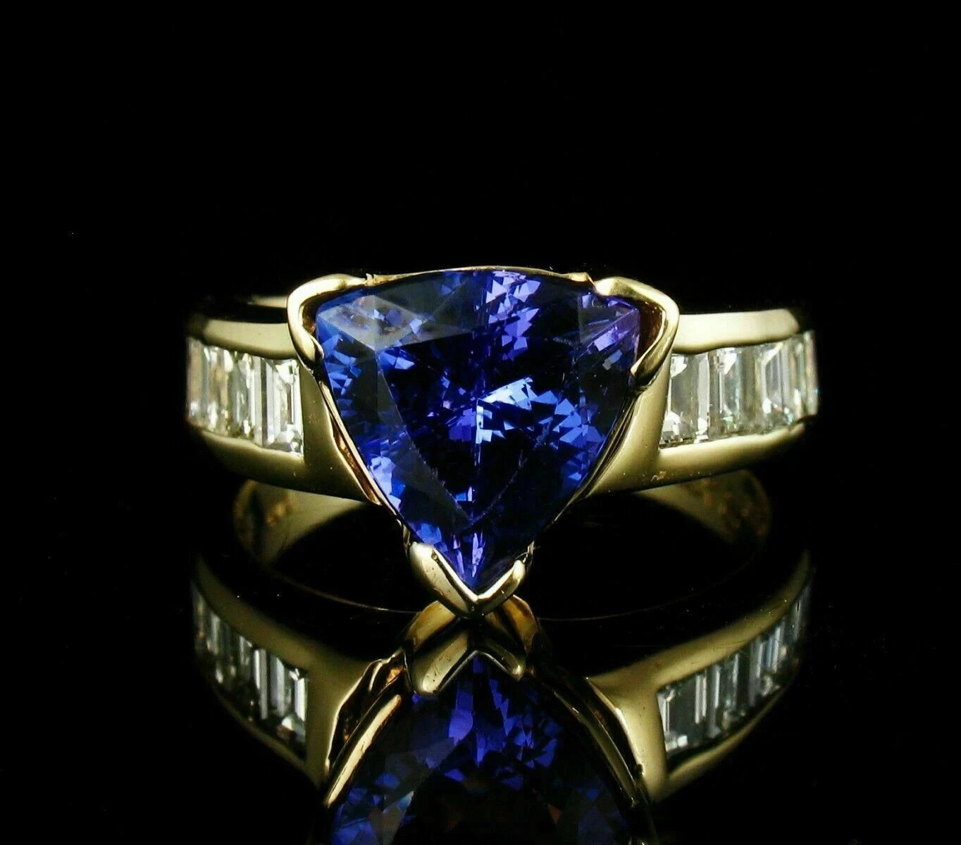 3.50 Ct Trillion Cut Simulated Tanzanite Anniversary Ring 14k Yellow Gold Plated