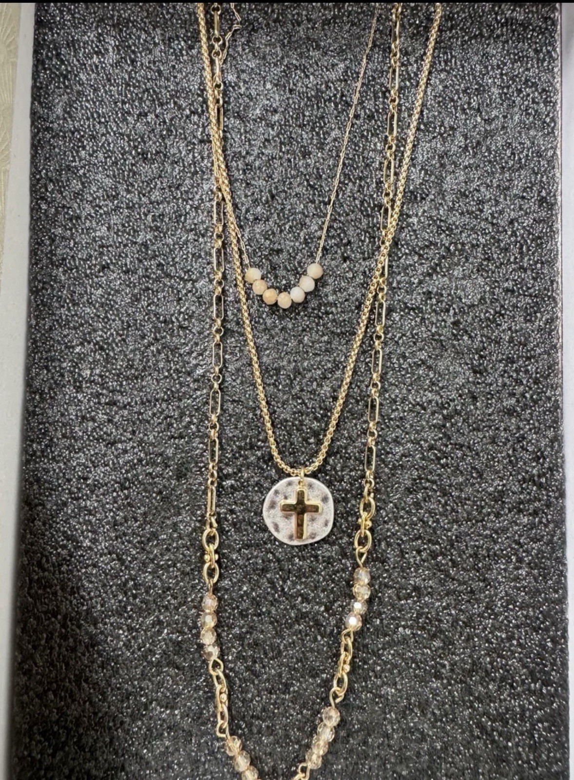 DEMDACO Gold Tone Layered Cable Chain Cross Pendant Necklace