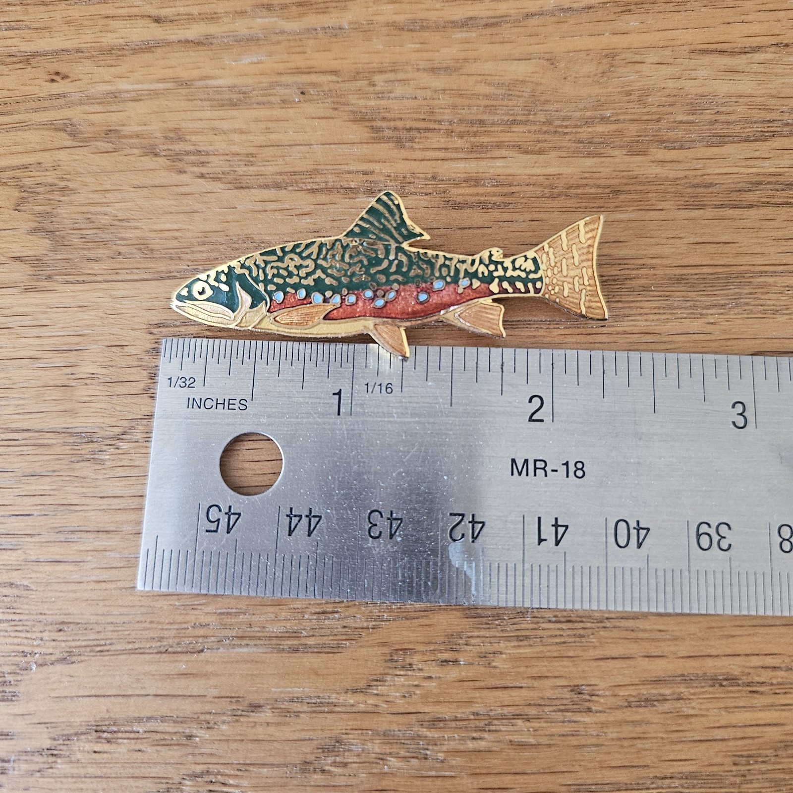 Trout Enamel Metal Pin Brooch Gold Green Red 2 3/8 in