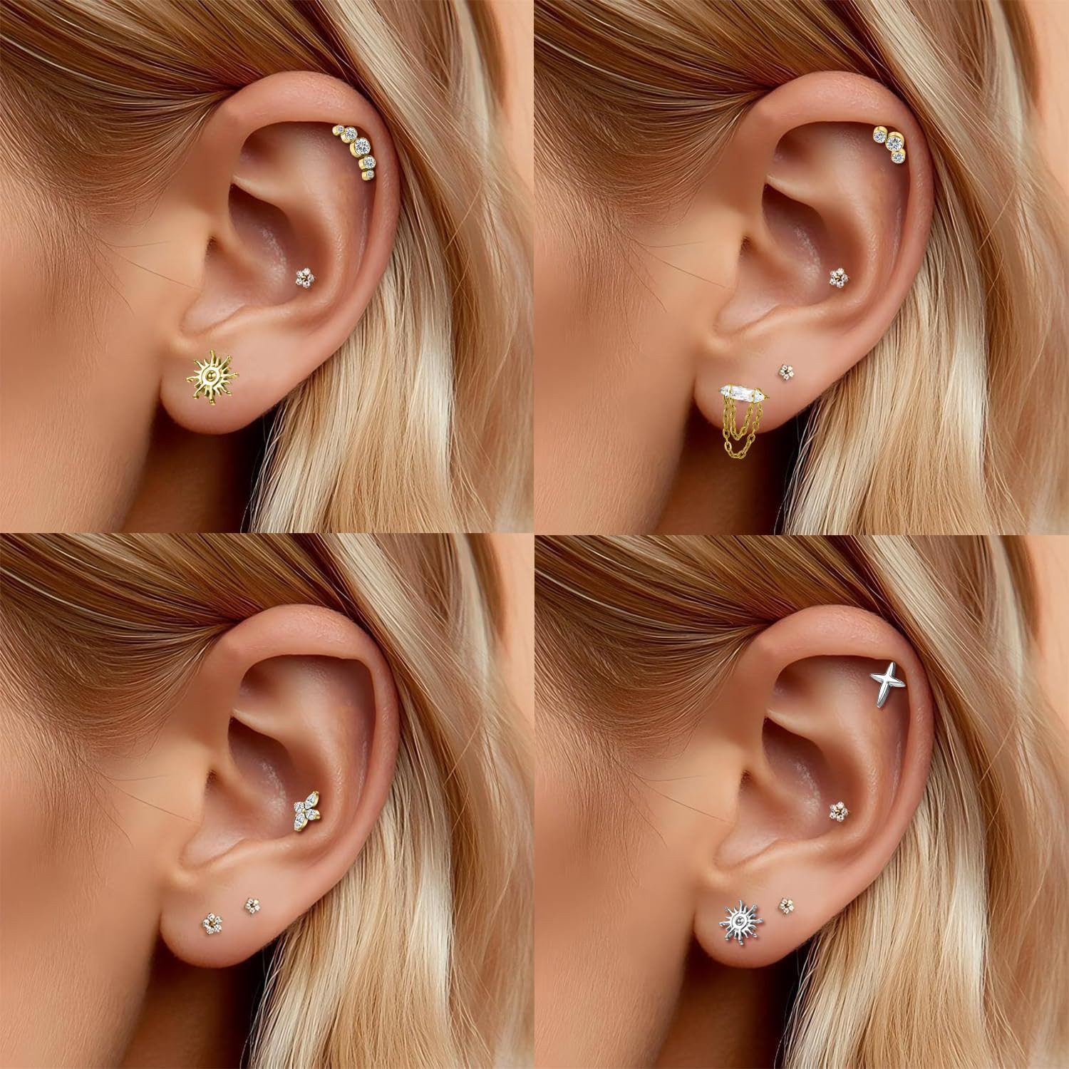 G23 Titanium Flat Back Studs 16G Cartilage Earrings for Women Hypoallergenic Int