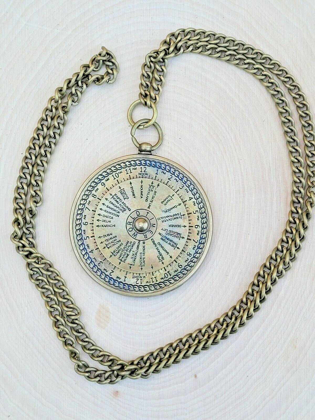 Brass Nautical Pendant Vintage Style Solid Brass Necklace World Timer