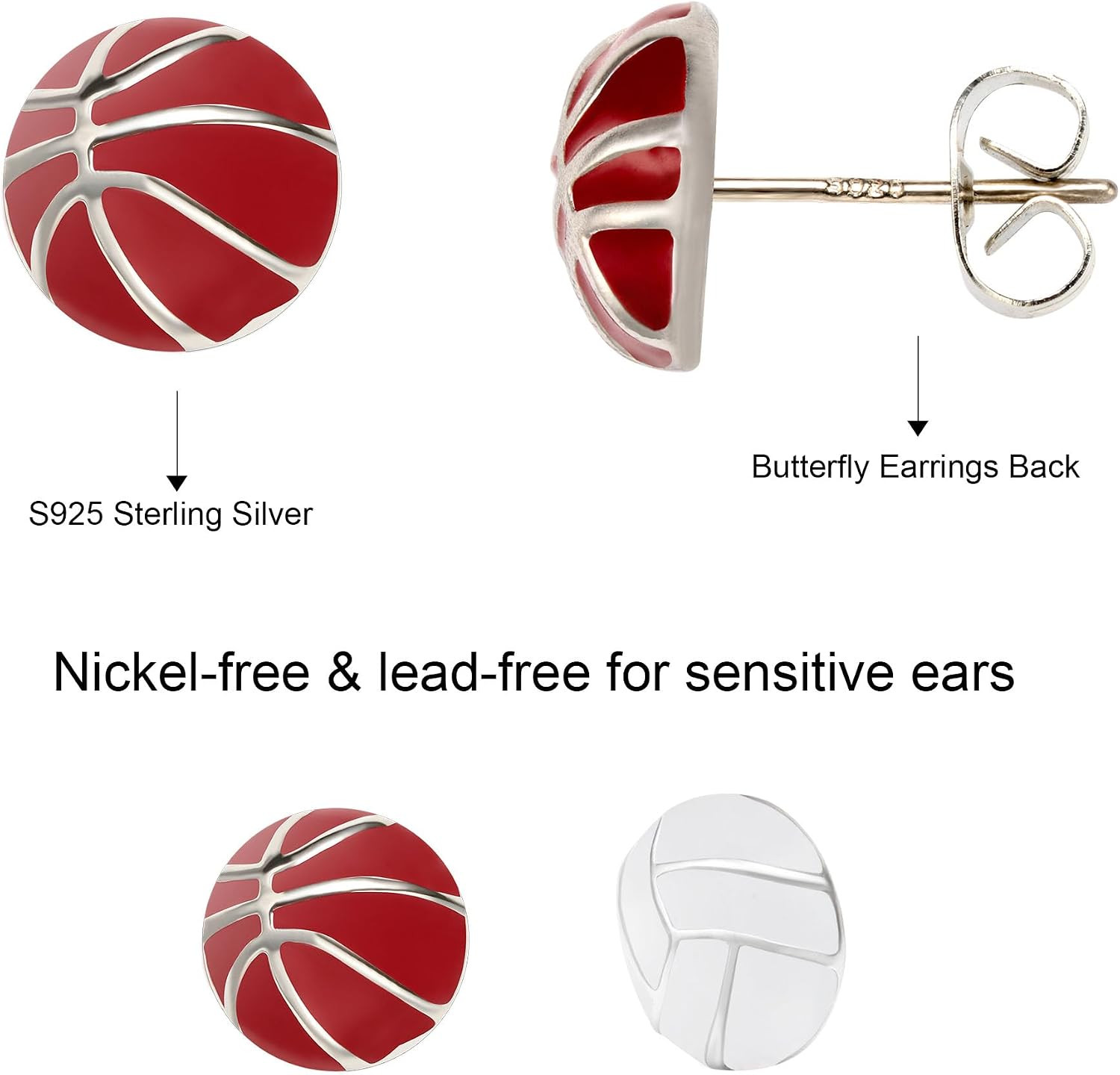 Soccer Stud Earrings, Sterling Silver Baseball Earrings Volleyball Earrings Bask