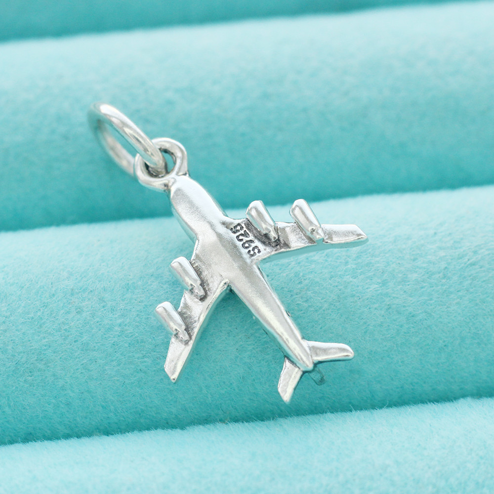 Airplane Charm Pendant 925 Sterling Silver Airliner Passenger Plane For Necklace