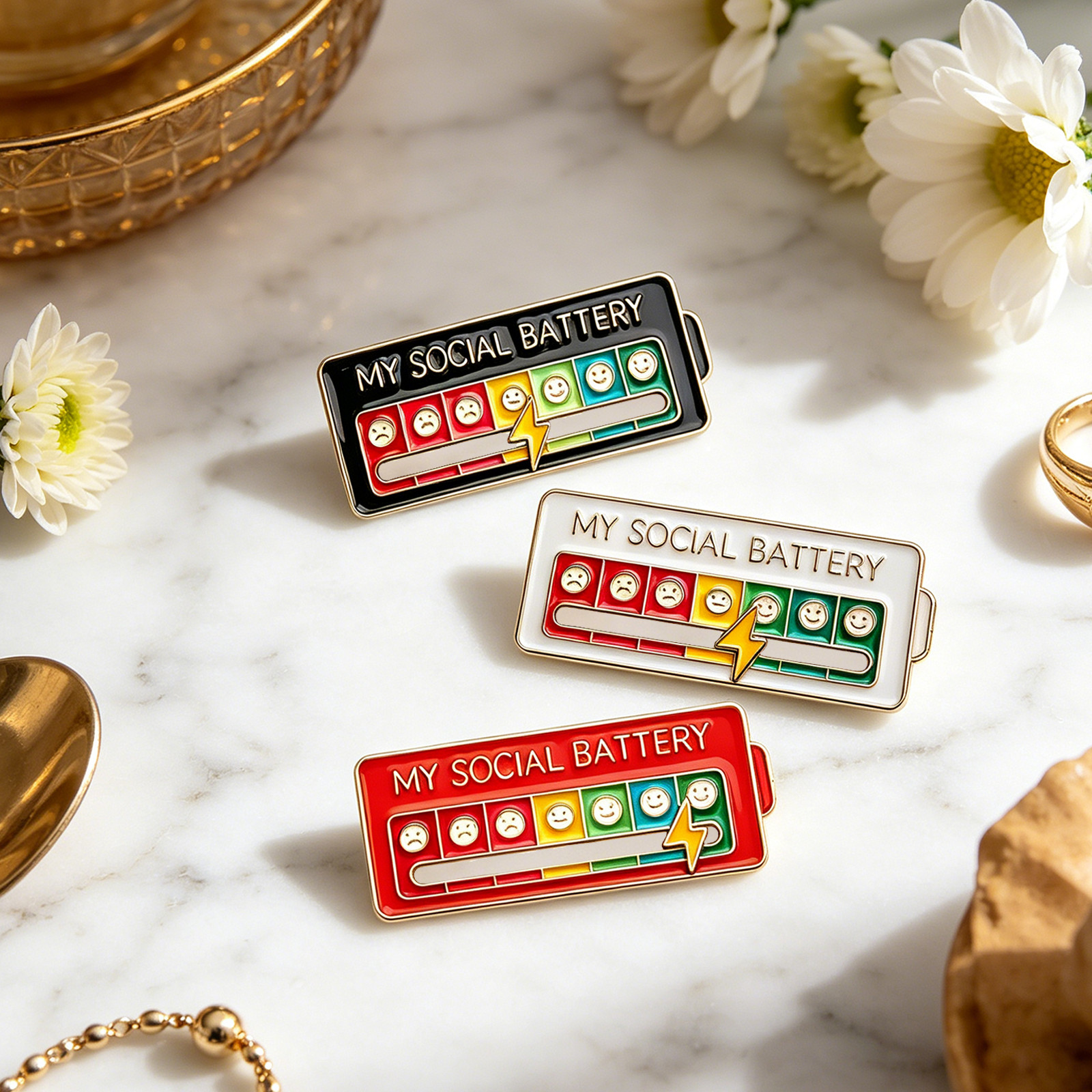 3PCS Social Battery Pins – Funny Social battery Adjustment 7 Mood Pin