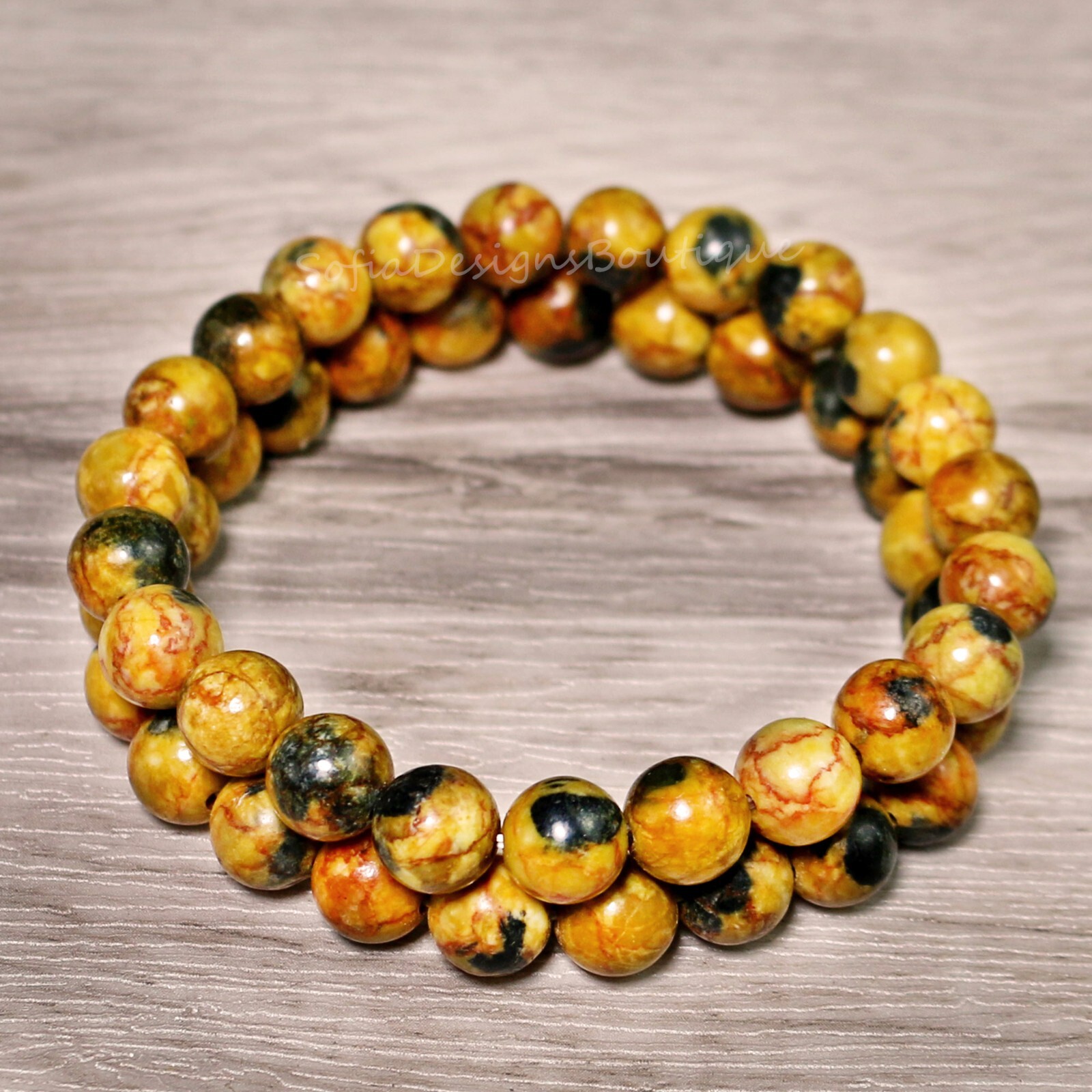 Natural Bumblebee Jasper Stone Bracelet Yellow Stone Stretch Healing Bracelet