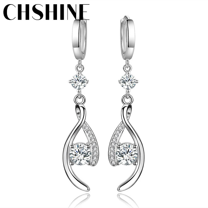 CHSHINE 925 Sterling Silver Love Interweave Blue Zircon Earrings Fashion Jewelry