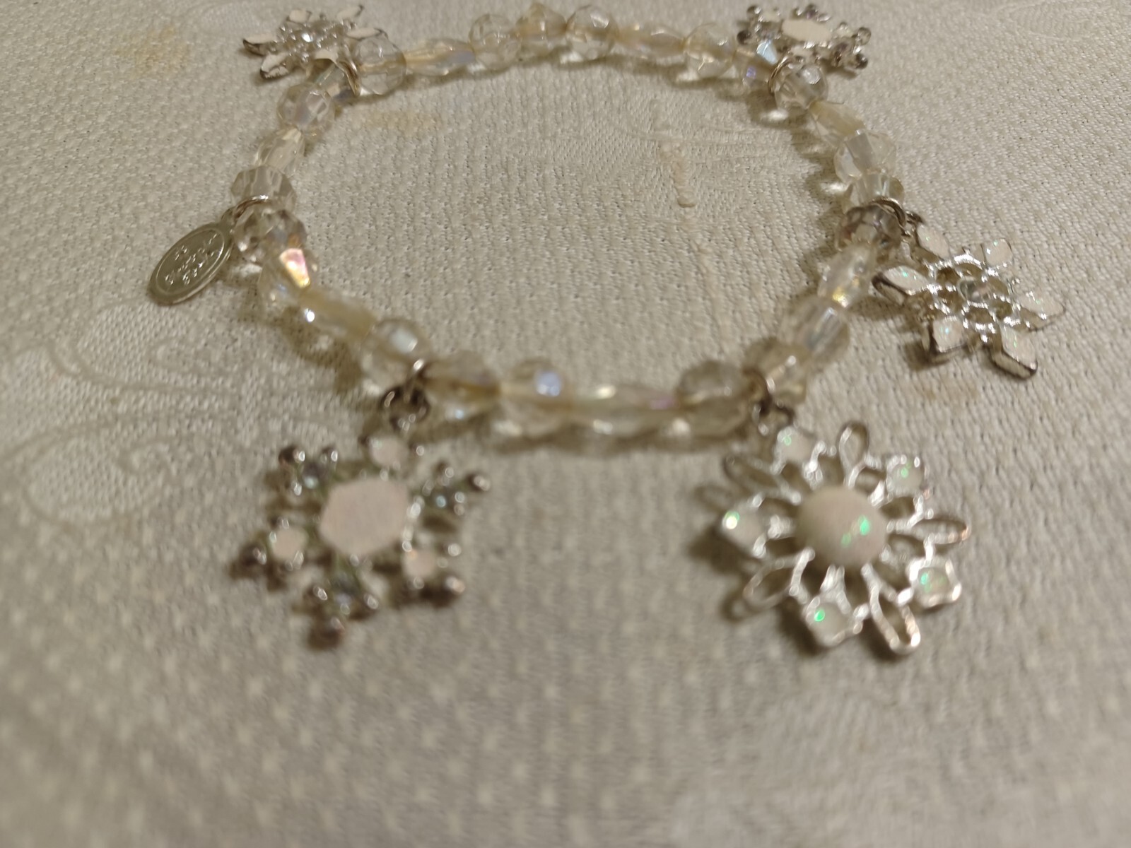Christopher Radko Crystal Bead Snowflake Charm 3″ Diameter Stretch Bracelet