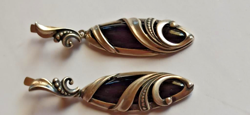 Elegant 925 Sterling Silver Black Onyx Drop Earrings – English lock long 6 cm