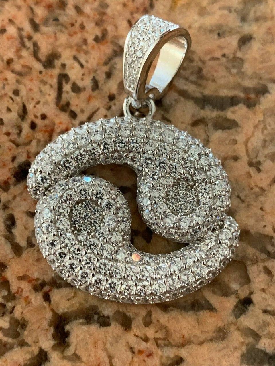 Solid 925 Silver Gold Plated Iced Bubble CZ Zodiac Astrology Sign Pendant HipHop