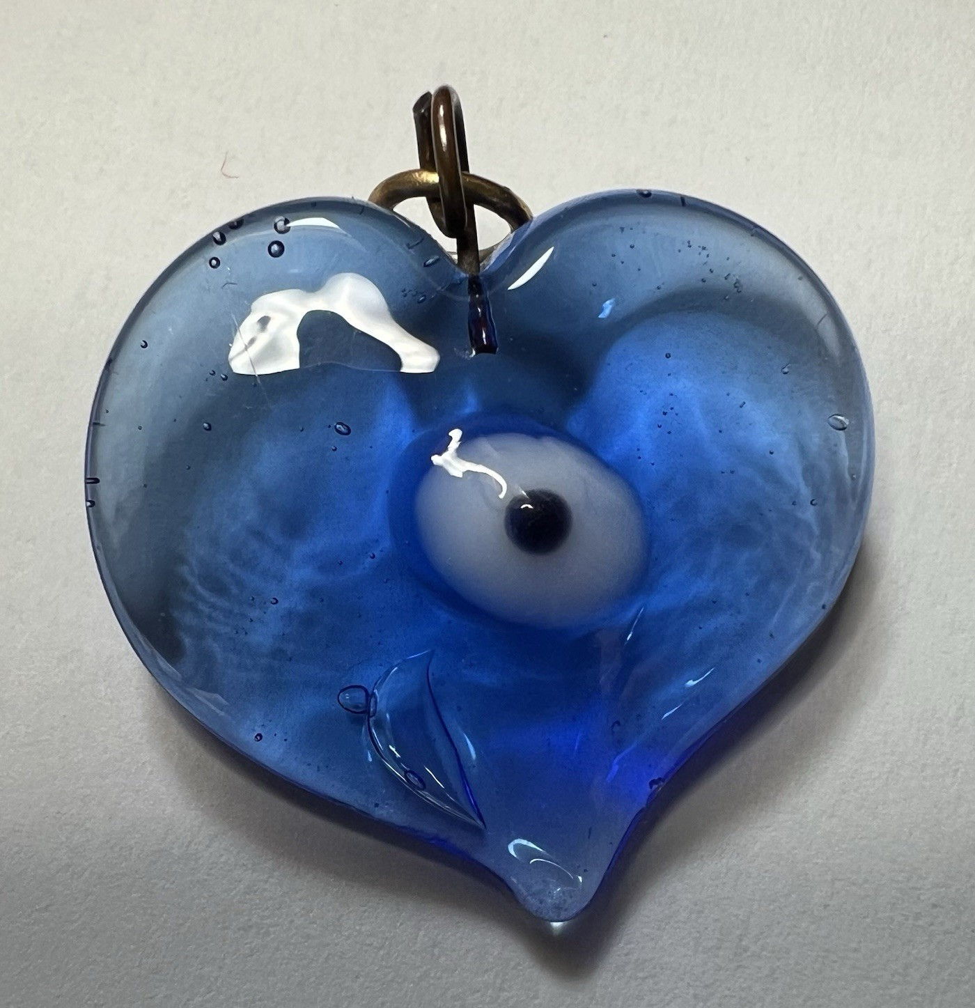 Blue Glass Heart Pendant Charm Evil Eye Center Design