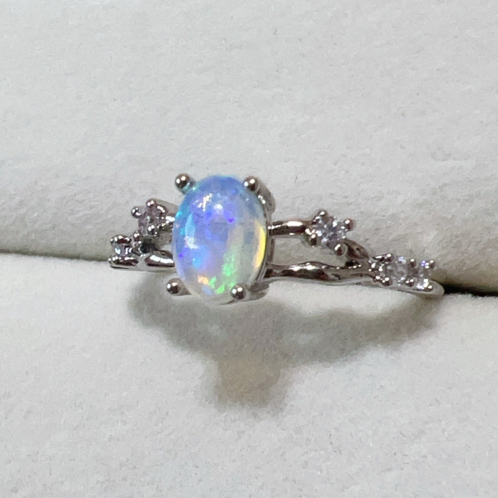 Natural Fire Opal Adjustable Ring | Silver Plated OneSize | Dainty Gemstone Ring