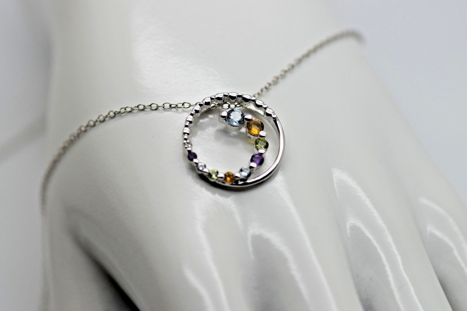 Sterling Silver Mutli-gemstone Journey Pendant Amethyst Citrine Topaz