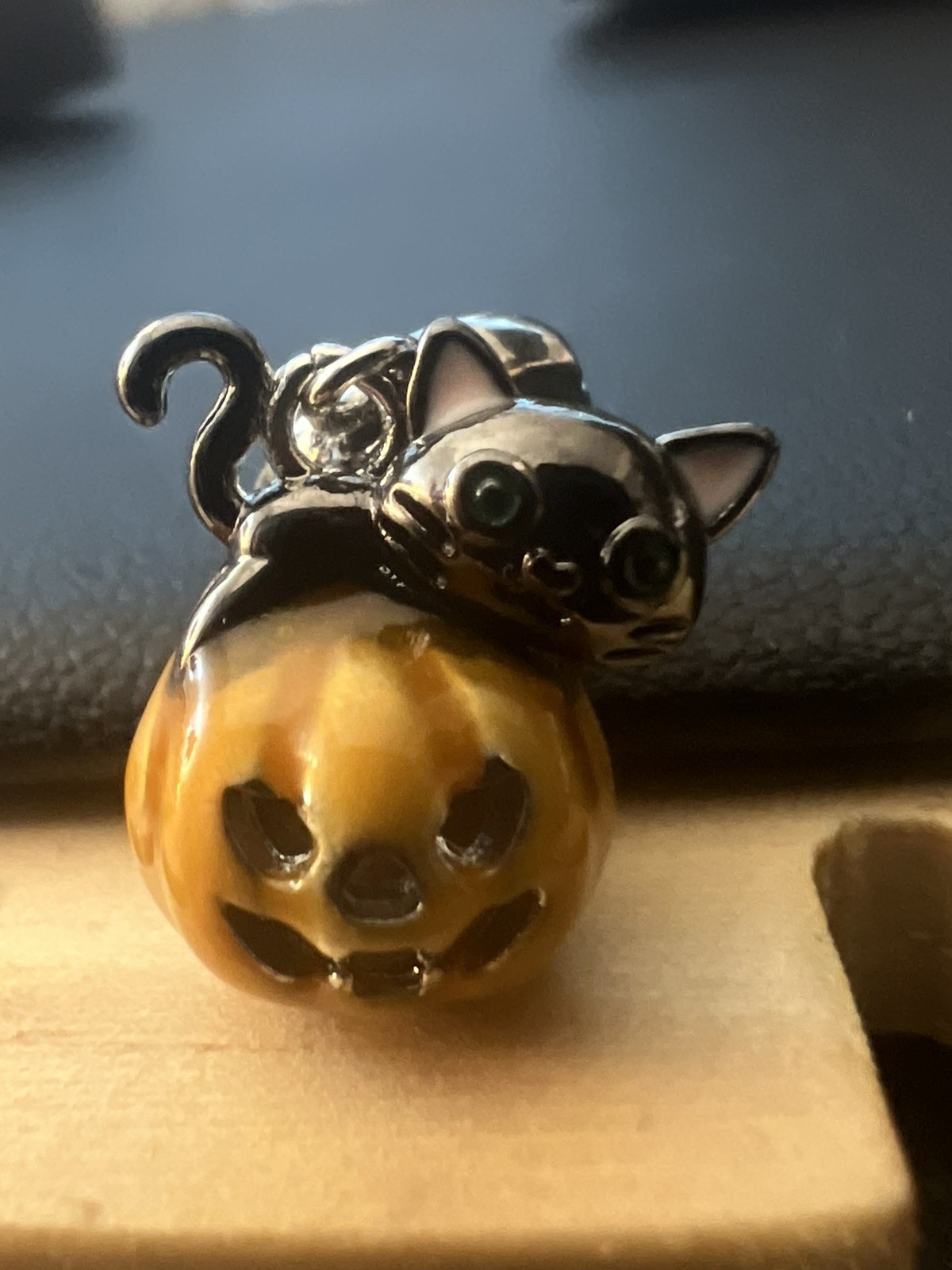 925 Sterling Silver Enamel Luminous Pumpkin Black Cat Charm Bead Halloween 🎃