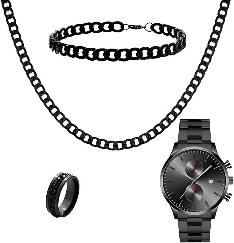 4 Piece Men’s Jewelry Set Watch, Necklace, Ring, Bracelet