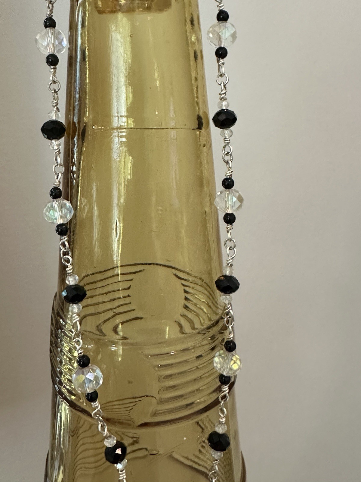 AB Crystal Necklace Pendant Clear & Black Faceted Glass Beads Silver Tone