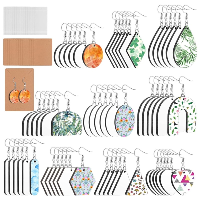 60Pcs Blank Dye Sublimation Earrings with Earrings Cardboard Double Sided Blank
