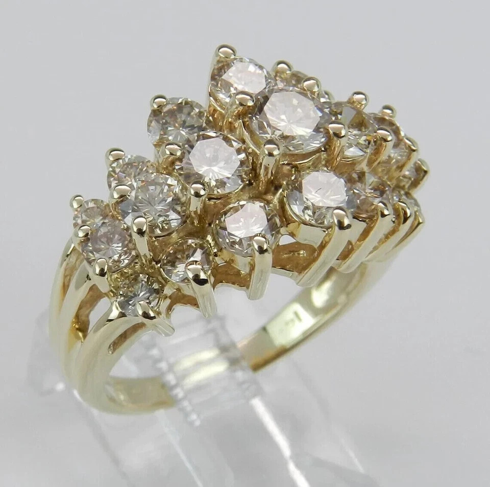2.50Ct Round Lab-Created Diamond Cluster Engagement Ring 14K Yellow Gold Finish