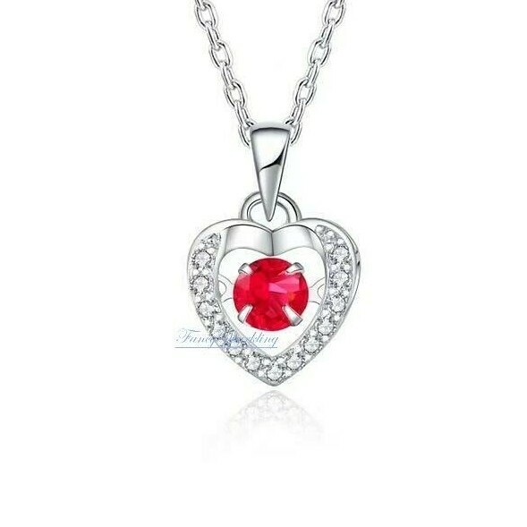 1 Ct Women’s Heart Pendant Necklace Chain Dancing Stone Solid Silver