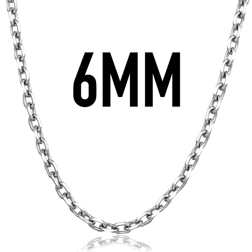 6mm Mens Chain Silver Tone Stainless Steel Necklace Cable Link Jewelry 18″-26″