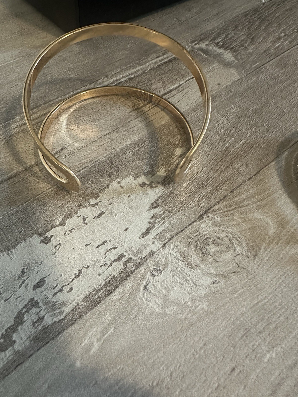 Gold Tone Textured Open Cuff Bangle Bracelets Set of 2, Stackable Metal