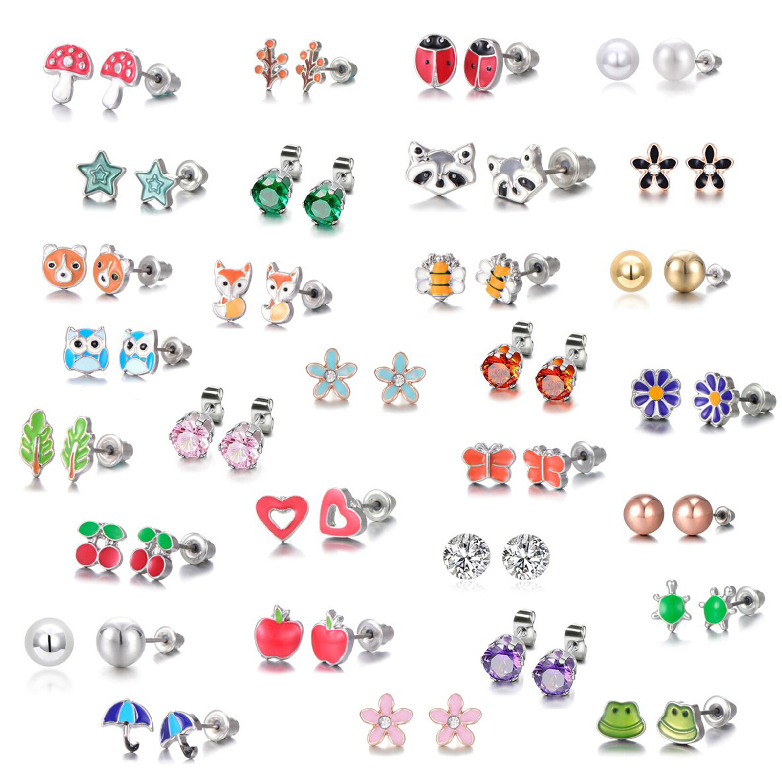 30 Pairs Hypoallergenic Earrings for Girls Teens Women Sensitive Ears Cute Studs