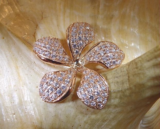 24MM 14K ROSE GOLD PLATED 925 STERLING SILVER HAWAIIAN PLUMERIA CZ SLIDE PENDANT