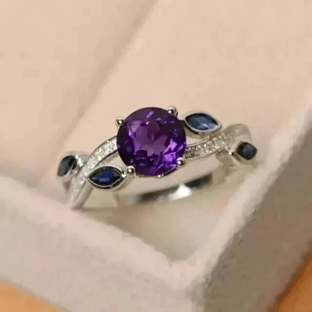 Simulated Amethyst 3.00Ct Round Cut Women’s Wedding Ring 14K White Gold Plated