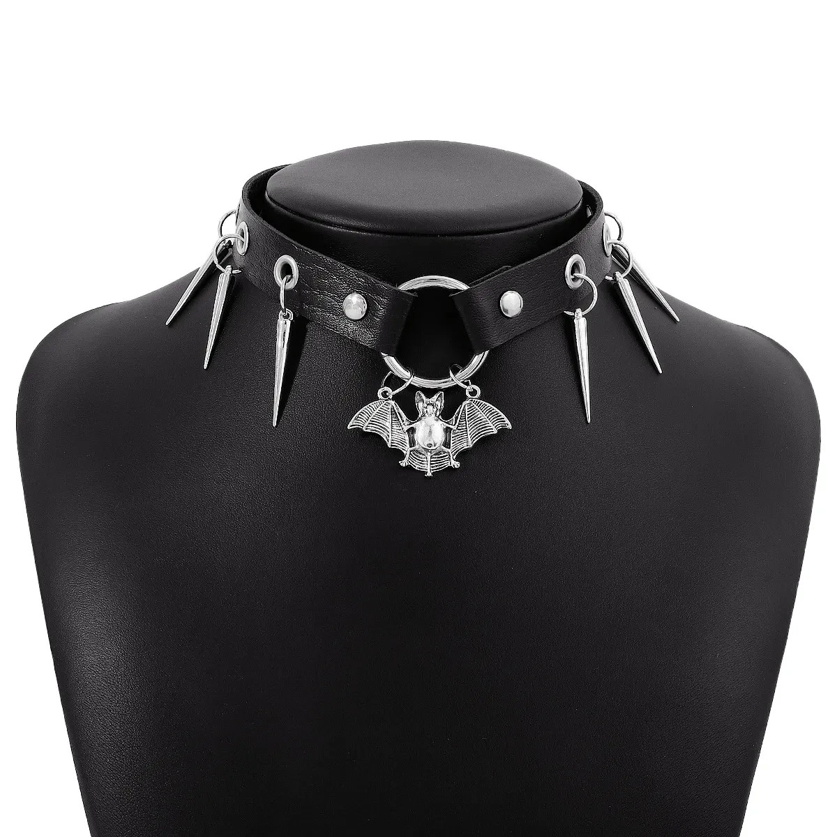Gothic Punk PU Leather Spike Choker Necklace Spider Snake Pendant Collar Clubwea